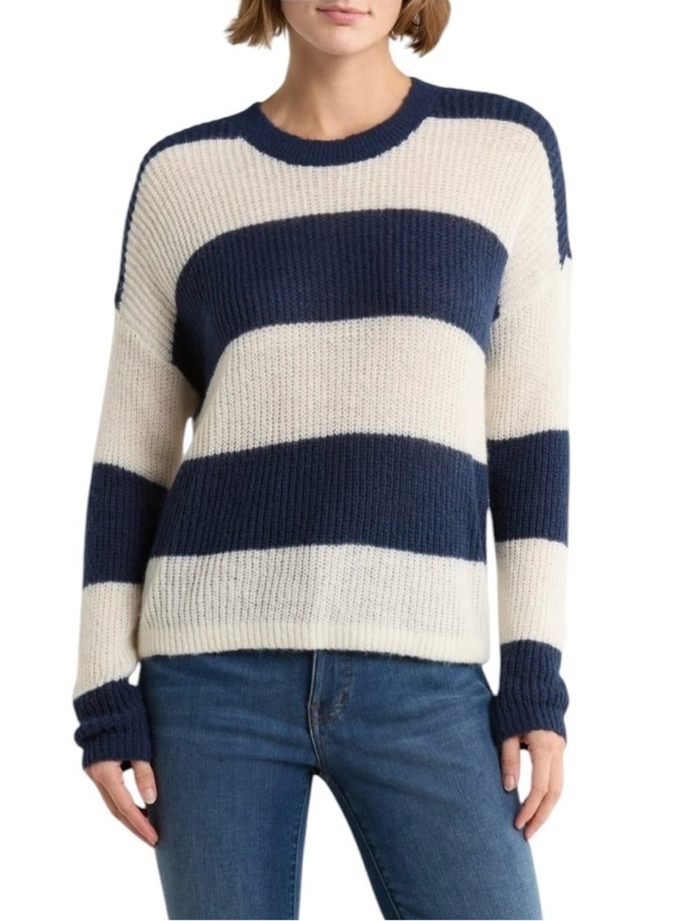 Madewell Rosario Stripe Alpaca Blend Sweater NWT L Classic Indigo